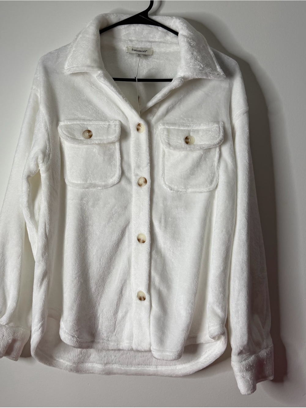 Francesca's Collections White Plush Button-Front Shacket